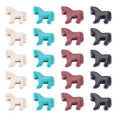 20Pcs 4 Colors Synthetic Turquoise Dyed Horse Beads G-TA0003-17-1