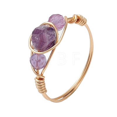 Round Natural Rose Quartz & Amethyst & Fluorite & Carnelian & Amazonite & Red Agate Finger Ring RJEW-JR00754-1