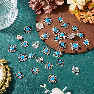 Tibetan Style Alloy with Resin Imitation Turquoise Connector Charms FIND-TAC0035-47AS-07-1