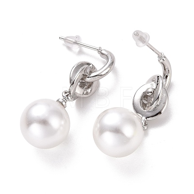 Plastic Pearl with Knot Dangle Stud Earrings EJEW-A072-03P-1