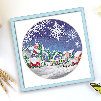 DIY Christmas Snowflake & House Pattern Embroidery Kits WINT-PW0001-020-1