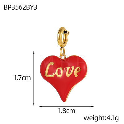Heart with Word Love Charms 304 Stainless Steel Enamel Pendants STAS-OY004-10G-1