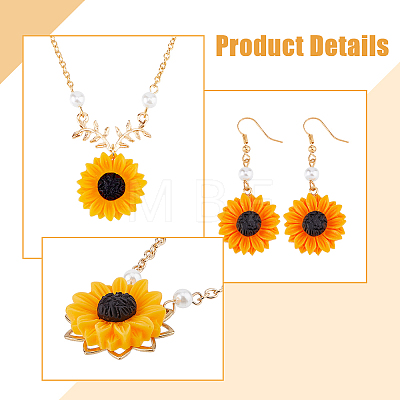 FIBLOOM Sunflower Jewelry Set with Imitation Pearl Beaded SJEW-FI0001-30-1