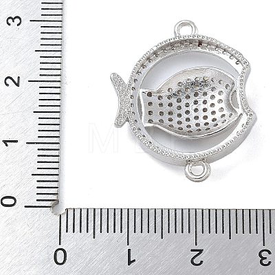 Rack Plating Brass Micro Pave Clear Cubic Zirconia Fish Connector Charms kk-A234-46P-1