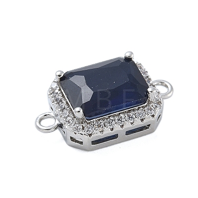 Rack Plating Brass Micro Pave Clear Cubic Zirconia Rectangle Connector Charms KK-A234-028P-02-1