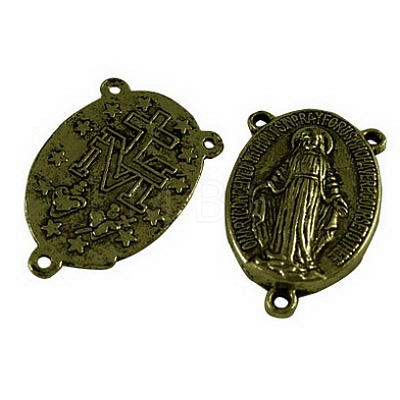 40Pcs Holy Oval Carved Virgin Mary Tibetan Style Alloy Chandelier Component Links TIBE-ZF0001-01AB-1