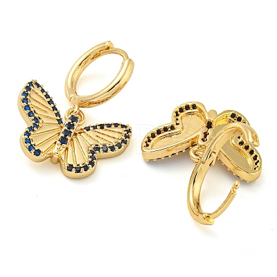 Rack Plating Brass Micro Pave Cubic Zirconia Butterfly Hoop Earrings EJEW-T021-02G-1