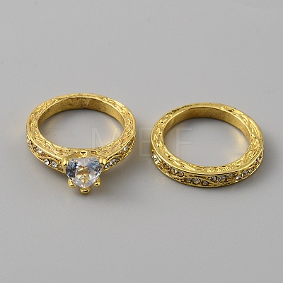 2Pcs 2 Style Cubic Zirconia Heart Finger Rings RJEW-WH0016-02G-02-1