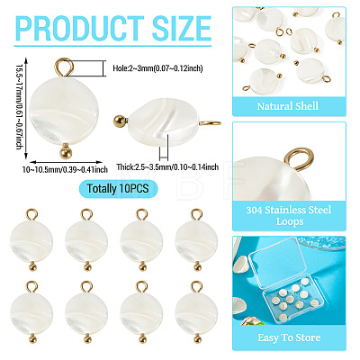 10Pcs Natural Shell Disc Pendants STAS-TA0006-28-1
