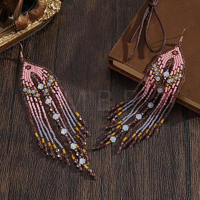Handmade Glass Seed Beads Tassel Dangle Earrings TU7843-1