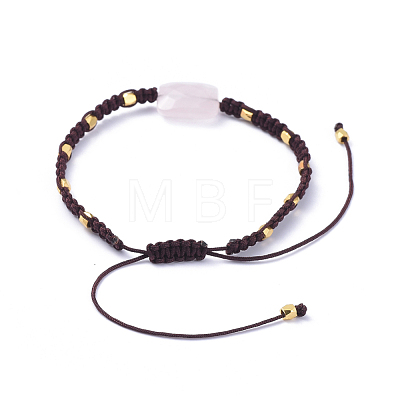 Adjustable Natural Rose Quartz Braided Bead Bracelets BJEW-JB05051-04-1