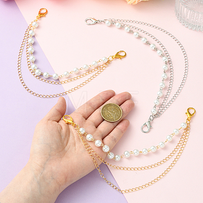 4Pcs 2 Styles Brass & Glass Pearl Bag Extender Chains HJEW-SW00360-1