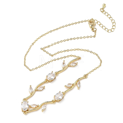 Brass Pave Cubic Zirconia Rose Flower Link Cable Chain Necklaces for Women NJEW-C121-05A-02G-1