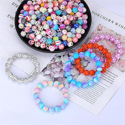 Printed Round with Flower Pattern Silicone Focal Beads SI-JX0056A-177-1