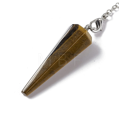 Natural Tiger Eye Hexagonal Pointed Cone Dowsing Pendulum Pendants G-G983-05P-04-1