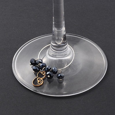 Alloy Skull and Cat Enamel Wine Glass Charms AJEW-JO00125-1