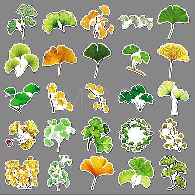 50Pcs Ginkgo Leaf PVC Sticker PW-WG26859-01-1