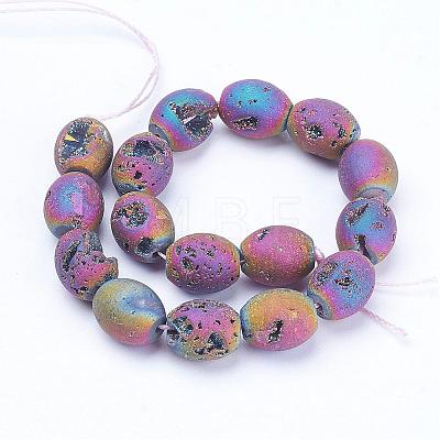 Electroplated Natural Druzy Geode Agate Bead Strands G-P250-10x12mm-01-1