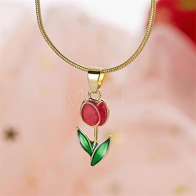 Tulip Alloy Enamel Pendant Necklaces FS-WGE671B-03-1
