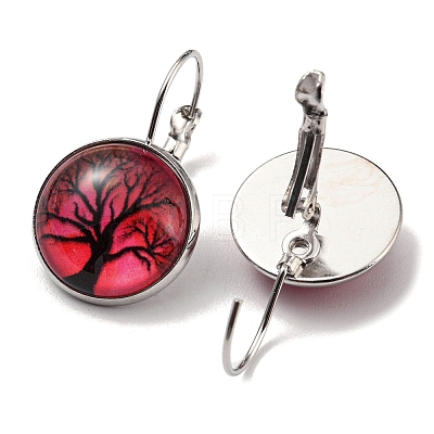 Tree of Life Glass Leverback Earrings with Brass Earring Pins EJEW-Q798-01V-1