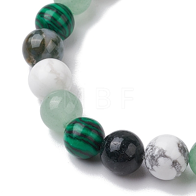 8.5mm Round Natural Moss Agate & Howlite & Natural Green Aventurine & Synthetic Malachite Bead Stretch Bracelets for Women BJEW-JB10944-04-1