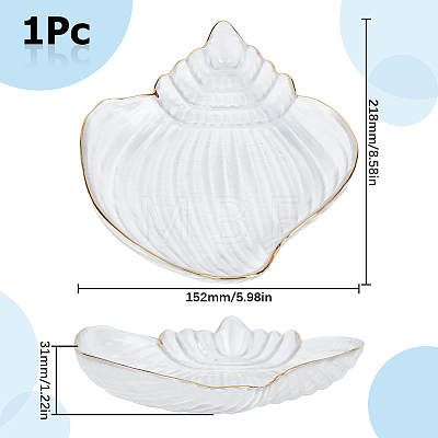 1Pc Ocean Series Transparent Gold Rim Glass Jewelry Plates AJEW-SC0002-79A-1