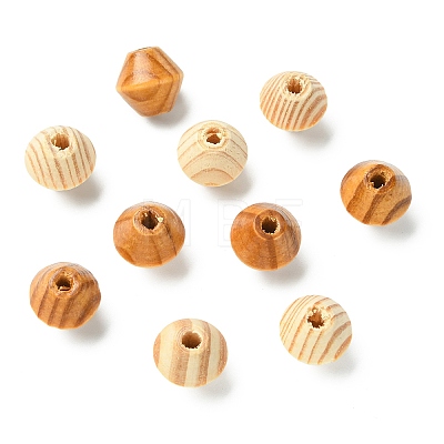 100Pcs 2 Colors Bicone Unfinished Natural Wood Beads WOOD-CJ0002-71-1