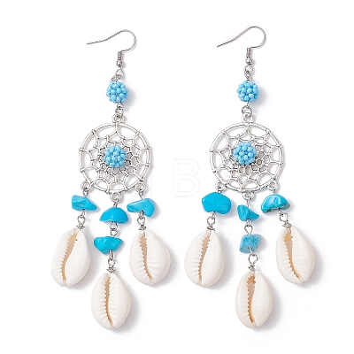 Natural Cowrie Shell Chandelier Earrings EJEW-MZ00642-1