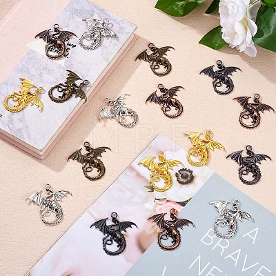 36Pcs Flying Dragon Charms Pendant Tibetan Style Alloy Charm Animal Pendants Mixed Color for Jewelry Handmade Making JX315A-1