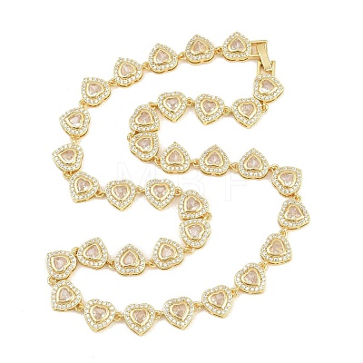 Brass Pave Clear Cubic Zirconia Heart Tennis Necklaces KK-CBA4547-17A-G-1