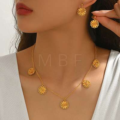 Brass Flower Pendant Necklace & Stud Earrings Set for Women BA0764-1