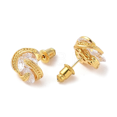Rack Plating Brass Micro Pave Cubic Zirconia Stud Earrings EJEW-I304-04G-1