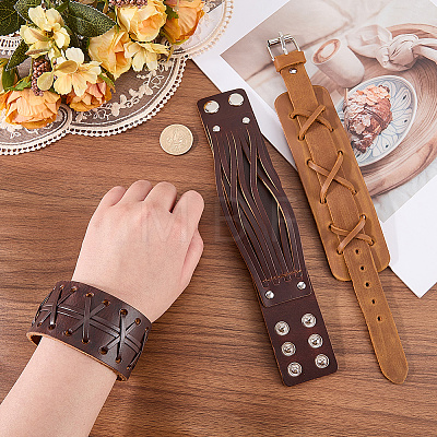 3Pcs 3 Styles Imitation Leather Cord Bracelets for Men BJEW-CL0001-54B-1
