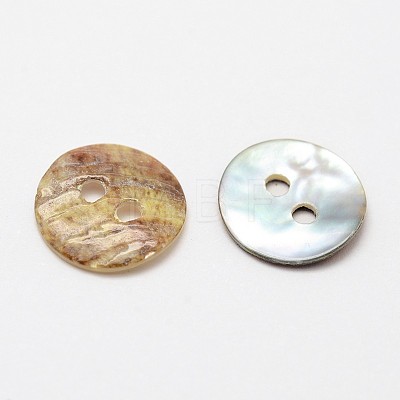 2-Hole Flat Round Mother of Pearl Buttons SHEL-N033-06-10mm-1