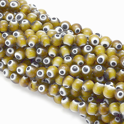 Handmade Evil Eye Lampwork Round Bead Strands LAMP-L055-8mm-02-1