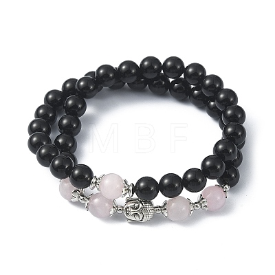Natural Black Onyx Beaded Warp Bracelets for Women BJEW-TA00422-1