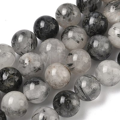Natural Tourmalinated Quartz Beads Strands G-F818-A09-14mm-1