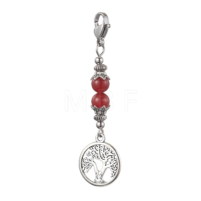 Alloy Flat Round with Tree of Life Pendant Decoration HJEW-JM02021-1