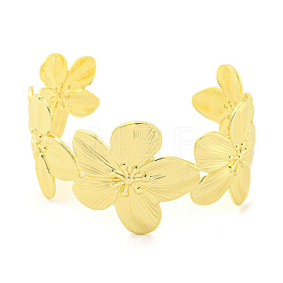 Flower Rack Plating Brass Open Cuff Bangles for Women BJEW-P322-05G-1