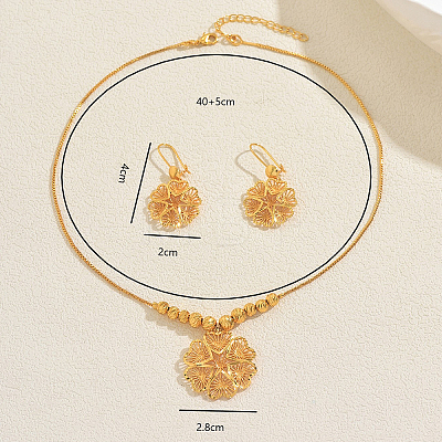 Brass Hollow Flower Hoop Earrings & Pendant Necklaces Sets for Women JE0471-1