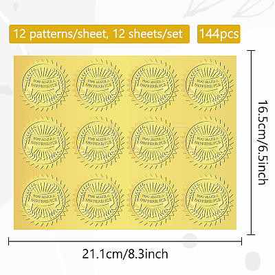 12 Sheets Self Adhesive Gold Foil Embossed Stickers DIY-WH0451-017-1