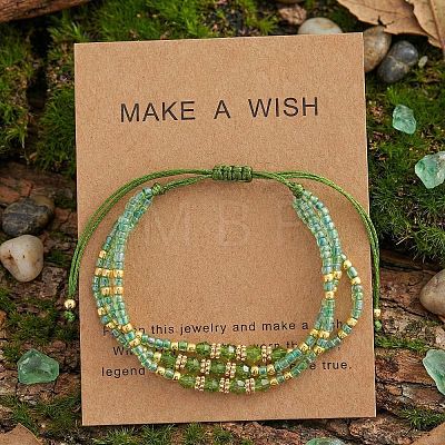 Adjustable Glass Seed Bead & Glass & Brass Beads Multi-Strand Bracelets for Women HR1151-2-1