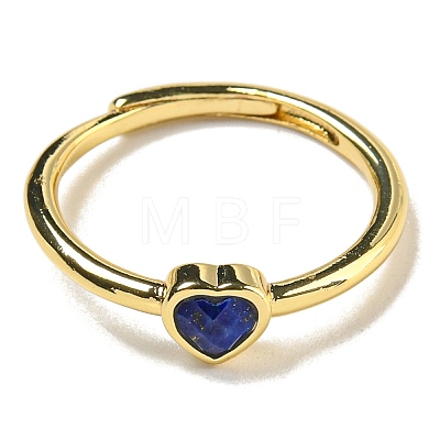 Heart Natural Lapis Lazuli Adjustable Rings RJEW-Q818-02G-03-1