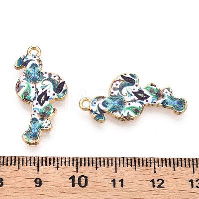 Printed Light Gold Tone Alloy Pendants ENAM-N056-210F-1