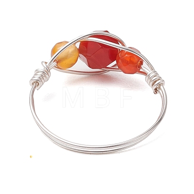 Round Natural Rose Quartz & Amethyst & Fluorite & Carnelian & Amazonite & Red Agate Finger Ring RJEW-JR00755-1