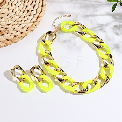 CCB Plastic Oval Link Chain Necklaces & Stud Dangle Earrings Sets FS-WG0CE63-06-1