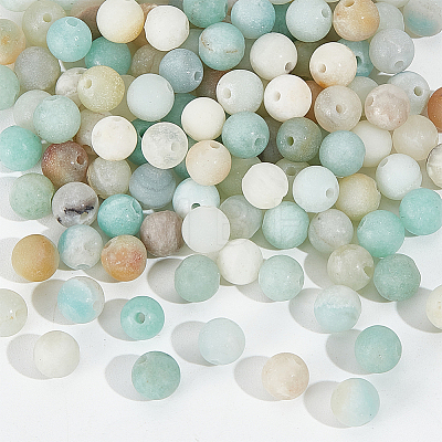  2 Strands Frosted Natural Flower Amazonite Round Beads Strands G-NB0004-45-1