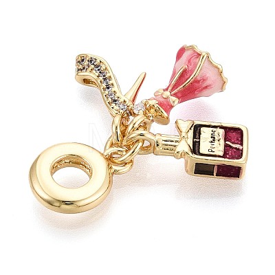 Brass Micro Pave Clear Cubic Zirconia and Enamel European Dangle Charms KK-T079-74G-1