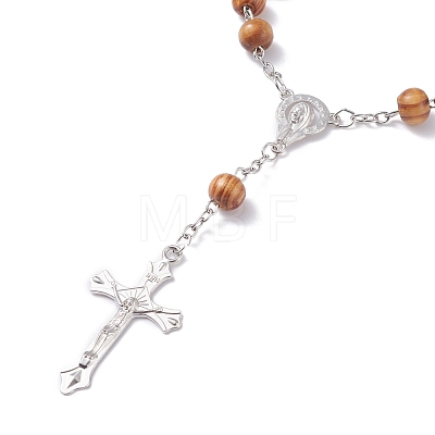 Religious Prayer Pine Wood Beaded Rosary Bracelet BJEW-O140-02P-1