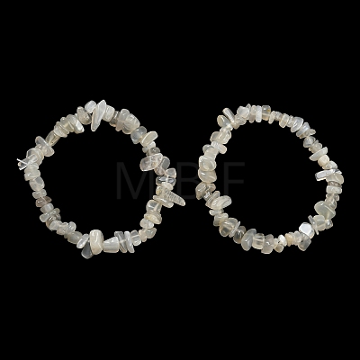 Natural White Moonstone Chip Beaded Stretch Bracelet G-H294-01B-05-1